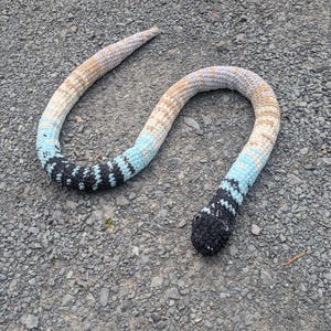 6-Foot Crocheted Snake Plush Toy Gift for Reptile Lover in Blue, Beige and Black