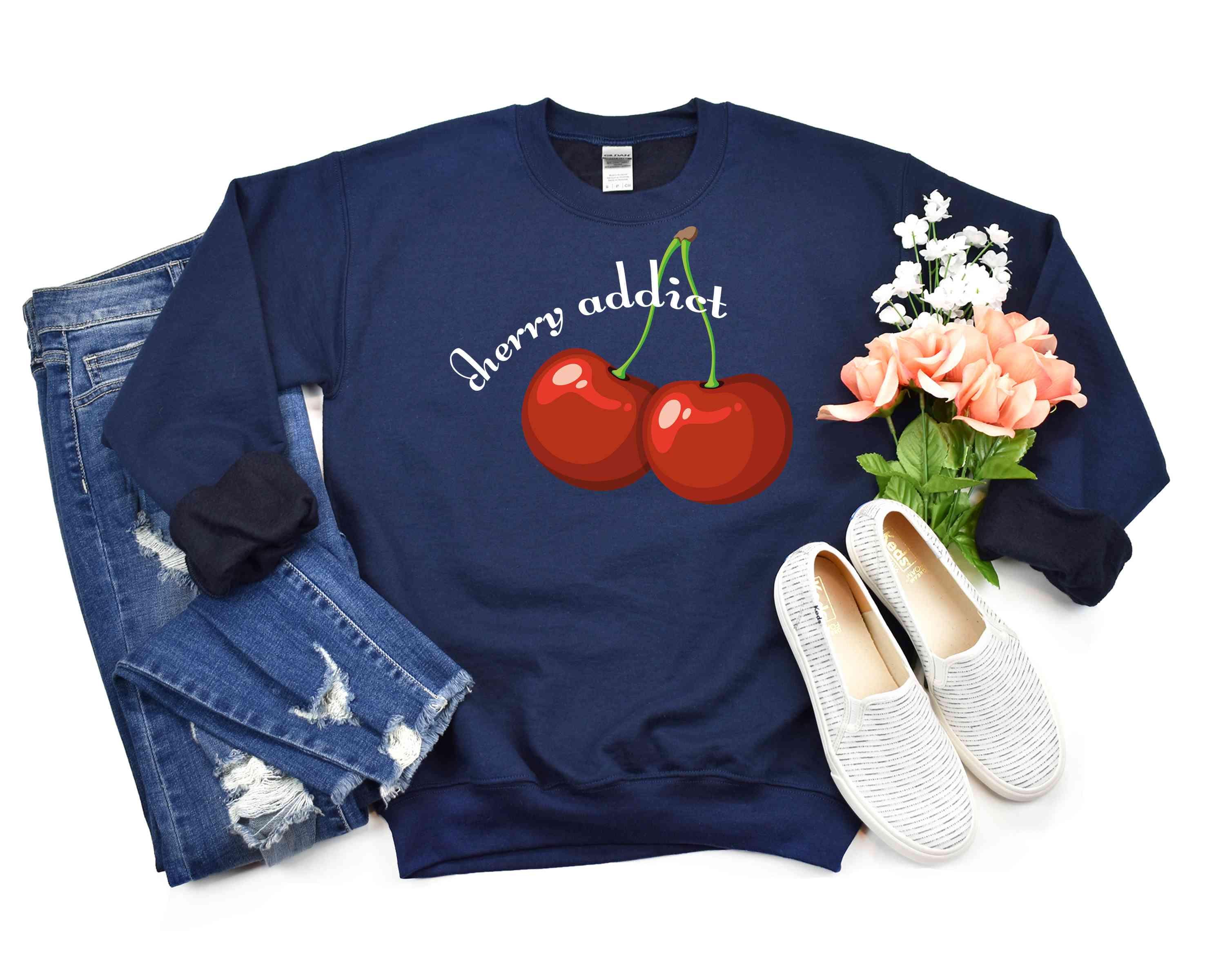 Cherry Addict Sweatshirt Vintage Style: Retro Cherry Graphic, Soft