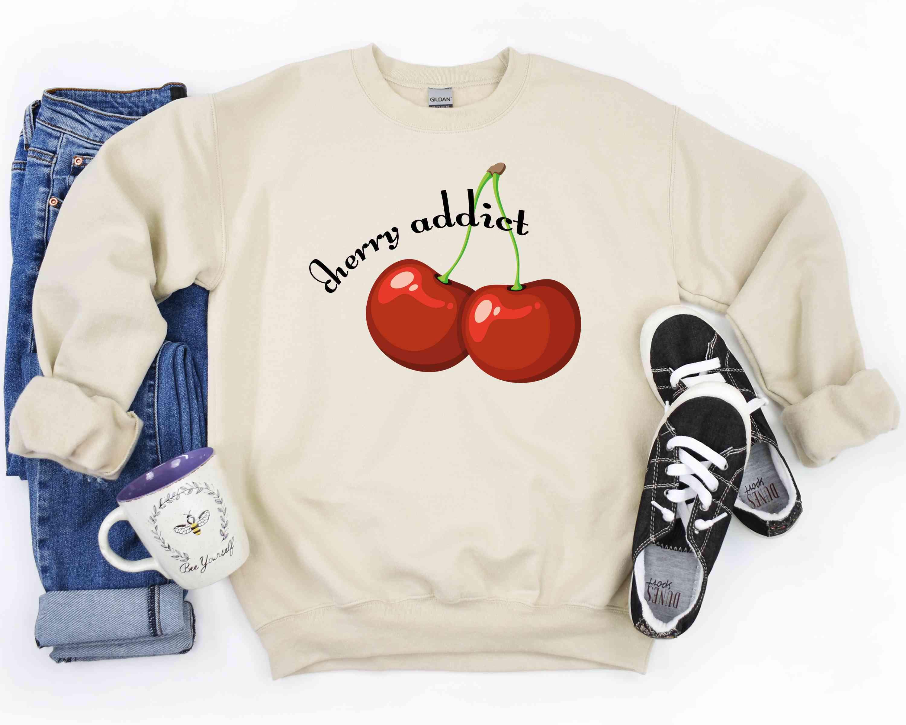 Cherry Addict Sweatshirt Vintage Style: Retro Cherry Graphic, Soft