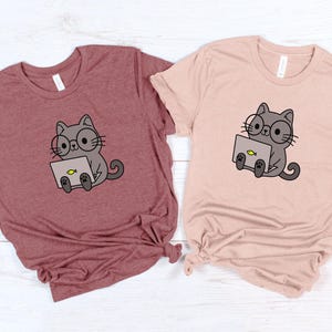 Cute Nerd Cat Shirt, Cat and Lap-top Shirt, Working Cat Shirt, Studying Cat Shirt, Funny Cat Shirt, Cat Lover Shirt