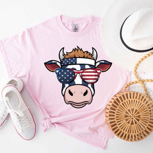 Oh My Stars Cow Shirt, Highland Cow Shirt, Highland Cow With 4th July, American Flag Shirt, Fourth Of July Tee, Independence Day