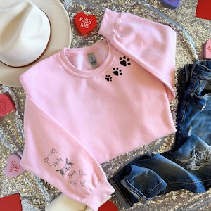Custom Cat Name Sweatshirt, Personalize Cat Hoodie, Cat Paws Sweater, Custom Cat Ears Sleeve Sweatshirt, Custom Pet Hoodie, Pet Lovers Gift