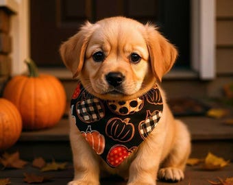 Fall Dog Bandana, Pumpkin Dog Bandana, Over the Collar Pet Bandana, Autumn Dog Scarf, Thanksgiving Dog Accessory, Cute Puppy Bandana