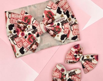 Western Cowgirl Hair Bow, Mama’s Cowgirl Headwrap, Pink Rodeo Hair Bow, Cow Print Baby Headband, Western Baby Girl Hair Accessory