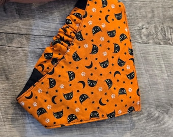 Halloween Cat Print Pet Bandana – Orange Scrunchie Back Dog & Cat Bandana | Fall Halloween Pet Accessories