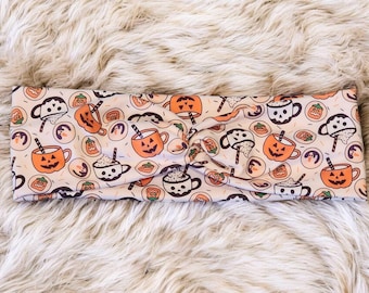 Halloween Coffee Twist Headband, Pumpkin Spice, Ghost, Spooky Season Hair Accessory