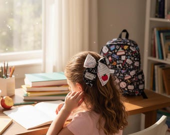 Back to School Hair Bow | Composition Notebook Bow | Teacher Apple Hair Bow | School Hair Clip | First Day of School Bow | Teacher Gift