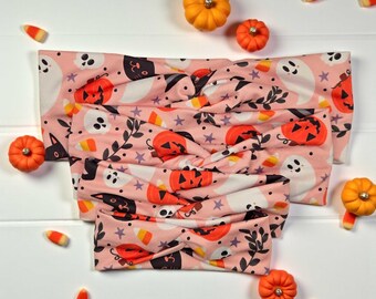 Halloween Ghost, Pumpkin, & Hat Twist Knot Headband – Fall Hair Accessory