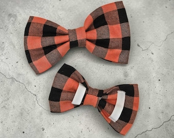 Orange & Black Buffalo Plaid Pet Bow Tie Fall Dog or Cat Collar Bow Tie