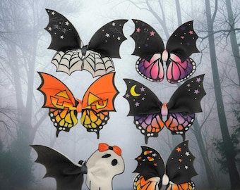 Halloween Bat Wing Butterfly Hair Bow – Spooky Hair Clip or Nylon Headband