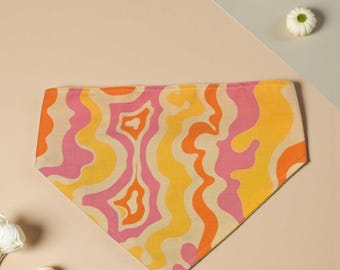 Retro Dog Bandana, Reversible Scrunchie Dog Bandana, Groovy Pet Bandana, Over the Collar Dog Bandana, Boho Dog Scarf, Handmade Pet Accessory