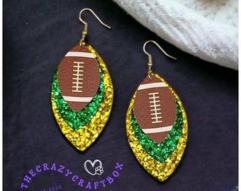 Football Glitter Earrings Green & Gold Football Earrings Sports Fan Accessories