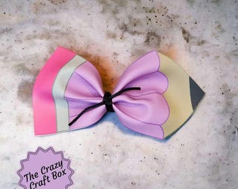 Pencil Faux Leather Hair Bow | Back to School Hair Bow | Teacher Hair Bow | 4.5 Inch Boutique Bow | School Hair Accessory | First Day
