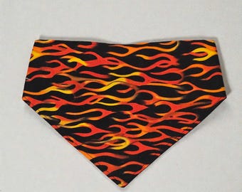 Flame Dog Bandana, Reversible Scrunchie Dog Bandana, Fire Print Pet Bandana, Over the Collar Dog Bandana, Biker Dog Bandana, Handmade Pet