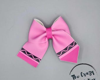 Neon Faux Leather Hair Bow | Crayon Hair Bow | Teacher Hair Bow | Back to School Bow | Bright Color Hair Clip | School Hair Accessory