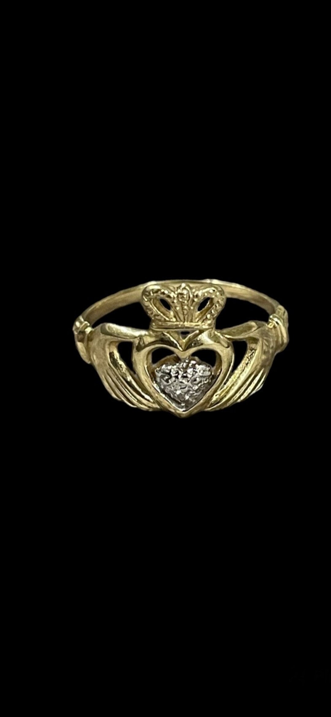 10K Real Solid Gold Claddagh Ring Crown Heart Tiara Ring Etsy