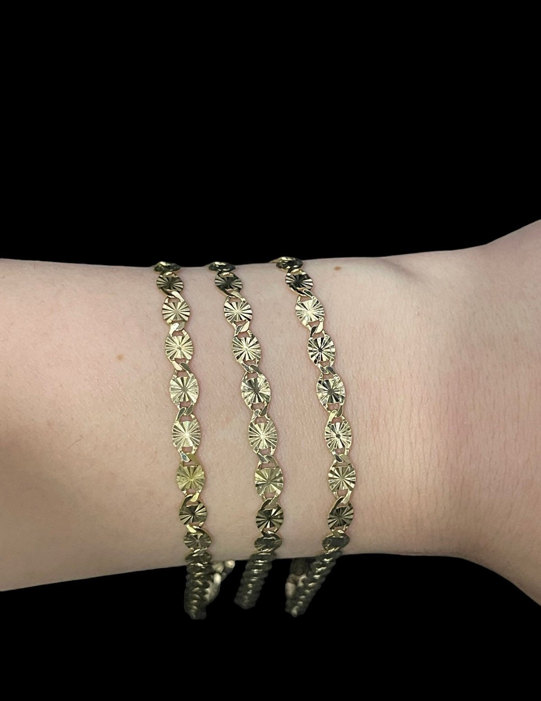 10K Real Yellow Gold Sparkle Valentino Link Chain Bracelet Anklet With