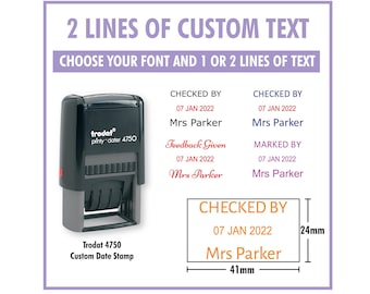 MELBOURNE MADE  Custom Teacher Name and Date Stamp Personalised name and date teacher stamp two line date stamp Checked By Date Stamp