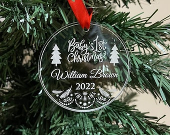 Popular Acrylic Christmas Ornament Personalised First Christmas Gift Baby Custom Engraved Xmas Christmas Bauble Personalised Ornaments