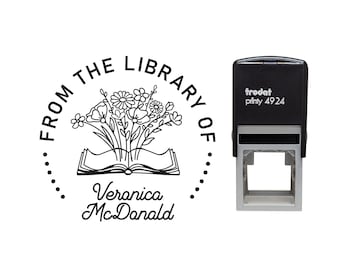 Custom Ex Libris Stamp: Self Inking Library Book Stamp, Floral Design