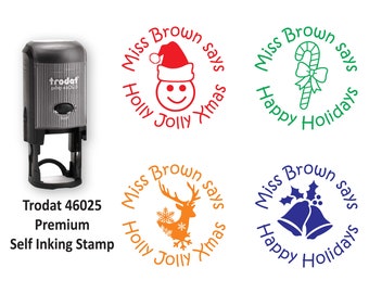 PREMIUM Custom Christmas Gift Teacher Stamp, Personalised teacher name stamp, Holiday Teacher Stamp