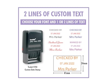 Custom Teacher Name and Date Stamp: Two-Line School Stamp