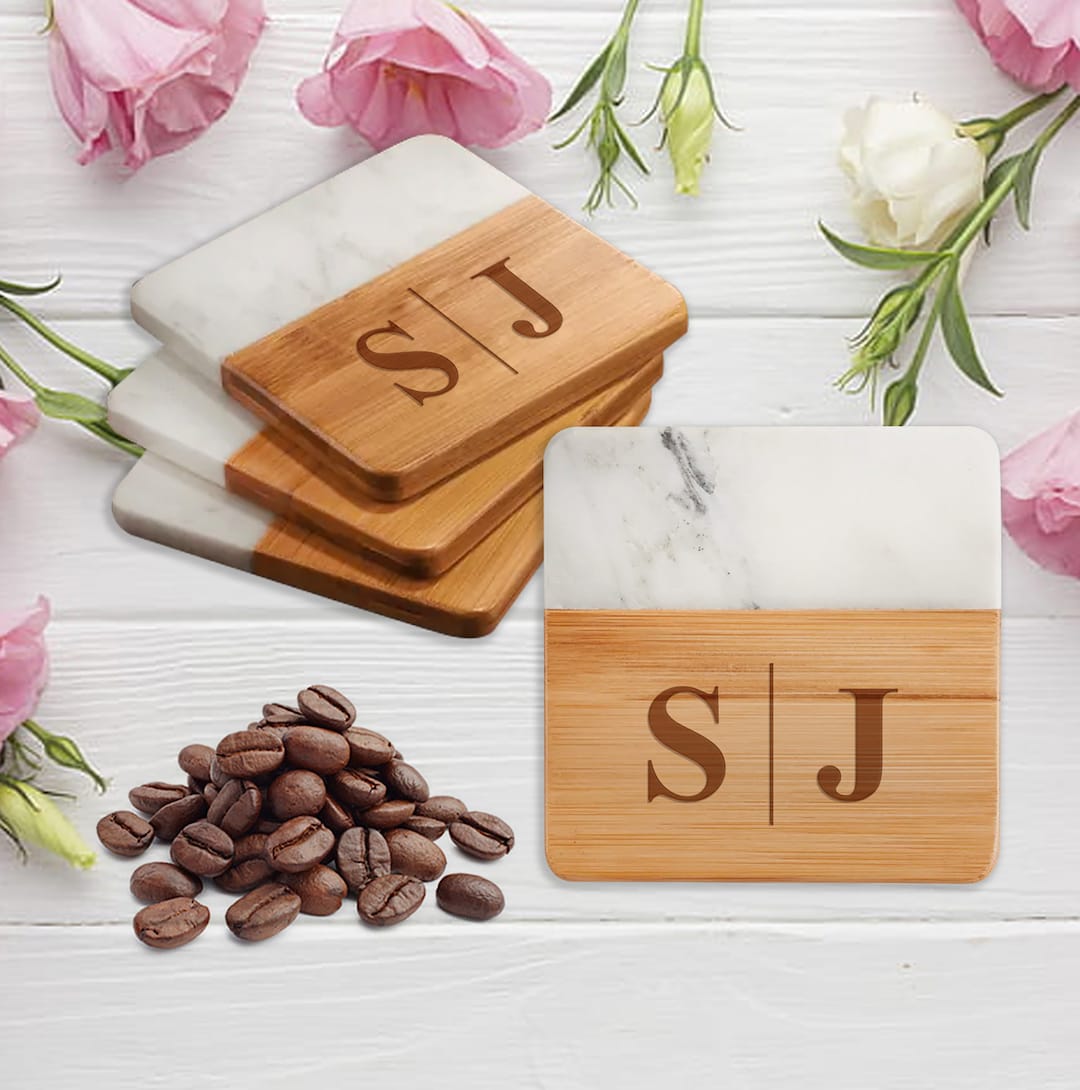 Custom Initials Coaster Marble & Wood Coaster Personalised Coaster Gift
