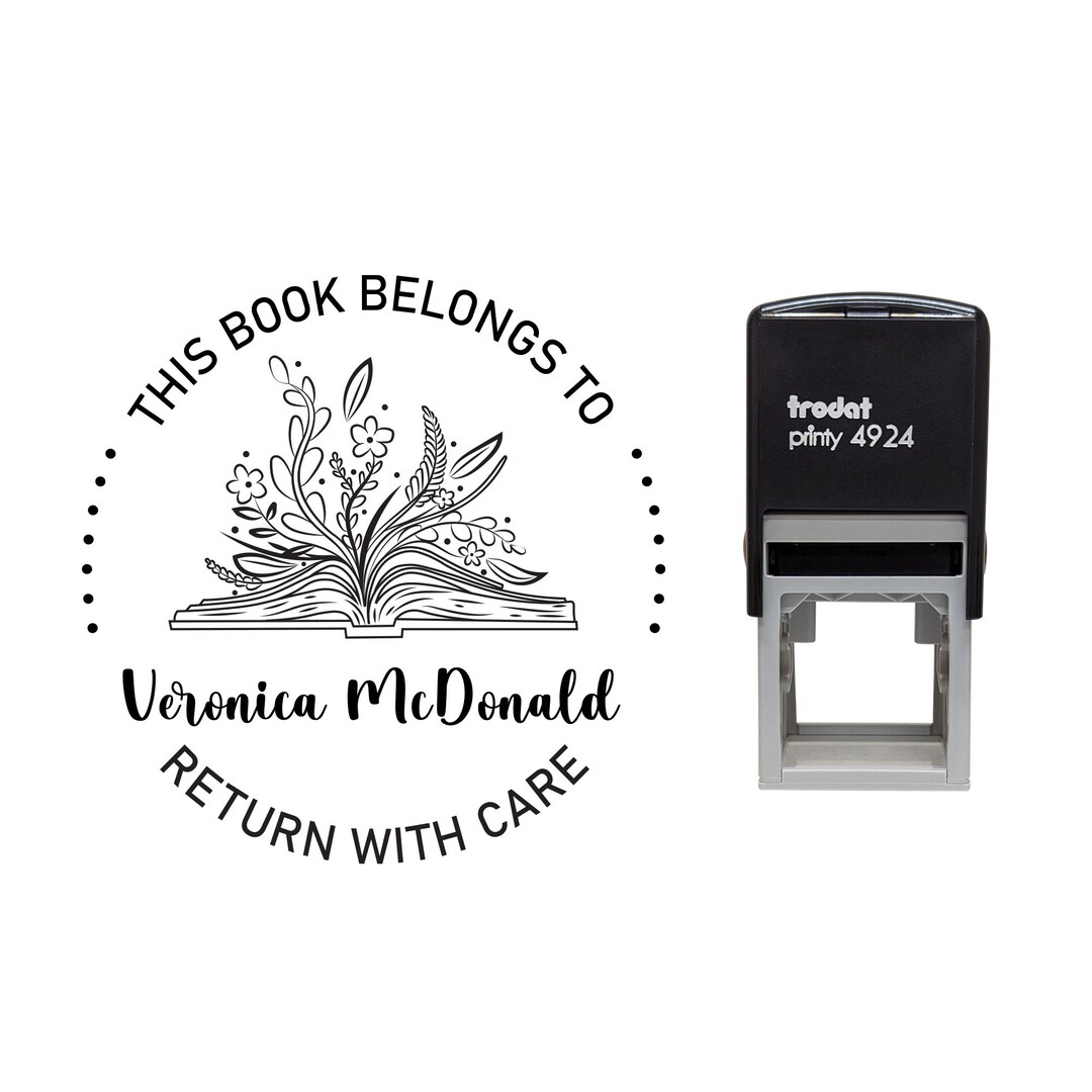Floral Design Custom Book Stamp From the Library Book Stamp