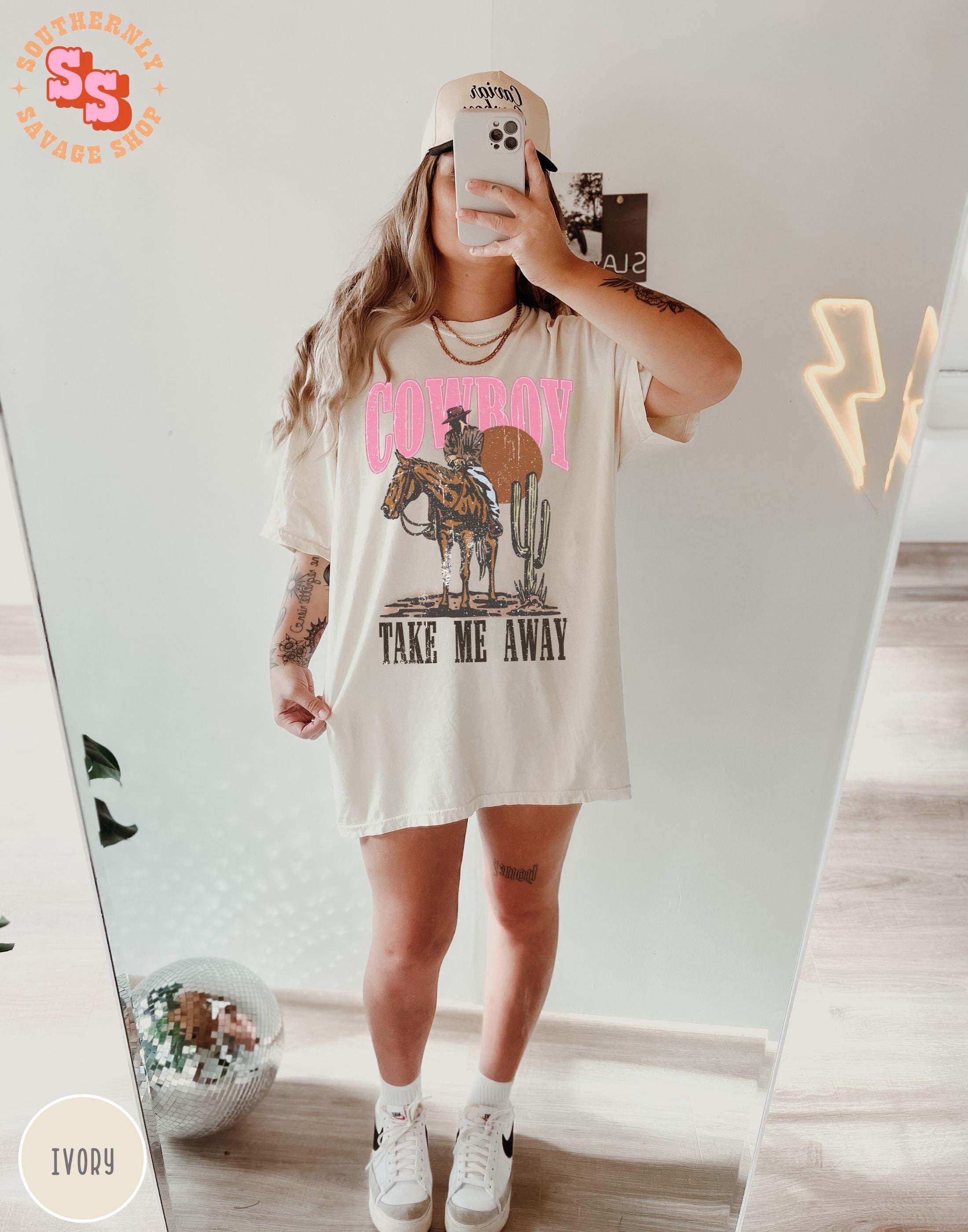 Cowboy Take Me Away Western Graphic Tee Vintage Cowboy Comfort Colors Tshirt Country Concert Shirt