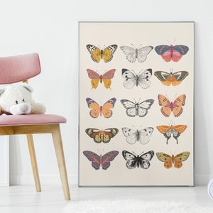 boho butterflies, printable art, digital print, girl's room decor, modern, retro, vintage decor, boho girl's nursery, butterfly wall art