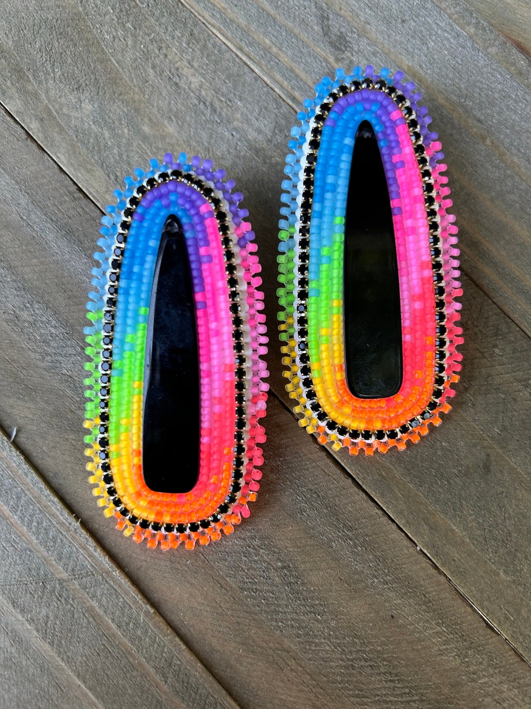 Beaded Neon Earrings Etsy