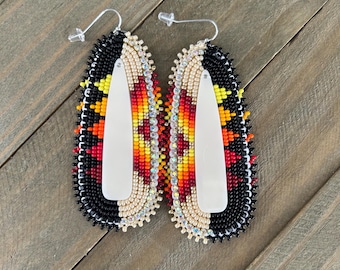 Beaded fire color 1/2 earrings