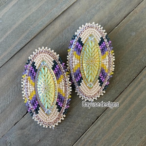ready to ship- beaded Yellow/purple/green earrings