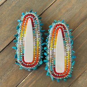 Beaded fire color earrings with turquoise chip beads