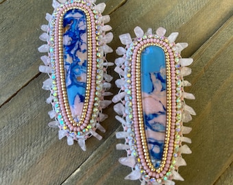 beaded pink & blue earrings