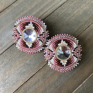 pink & brown circle earrings