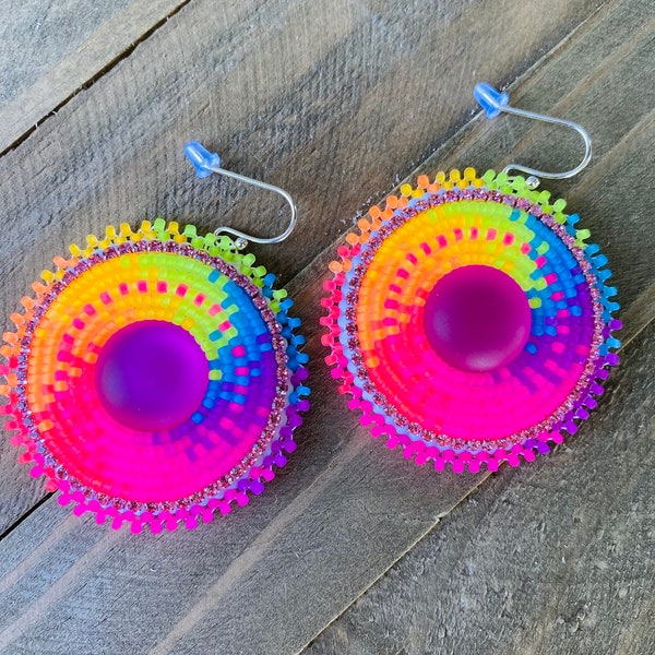 see description- beaded neon earrings