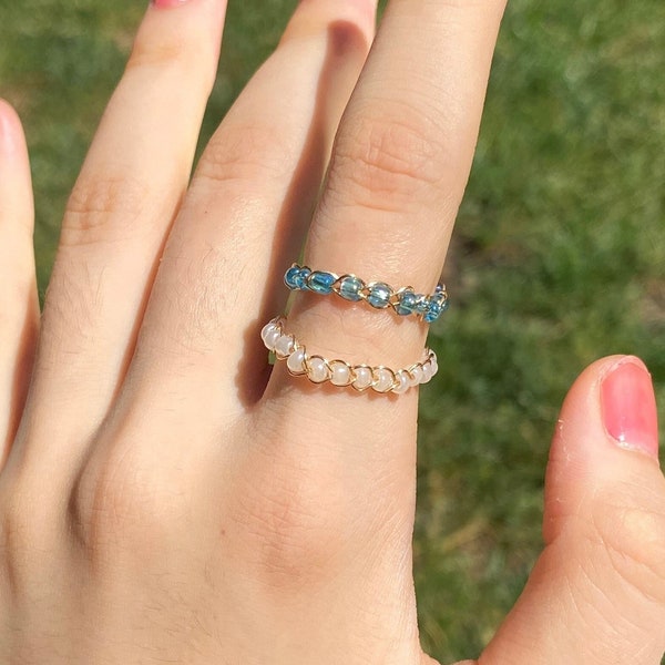 Custom beaded wire ring | 40+ colours! | wire ring, beaded ring, dainty ring, 2mm bead ring, cute rings, customizable ring, jewelry