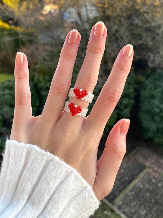 Custom Matching Heart Rings Handmade Gift Seed Bead Ring Valentines Day Gift Best Friend Gift Etsy