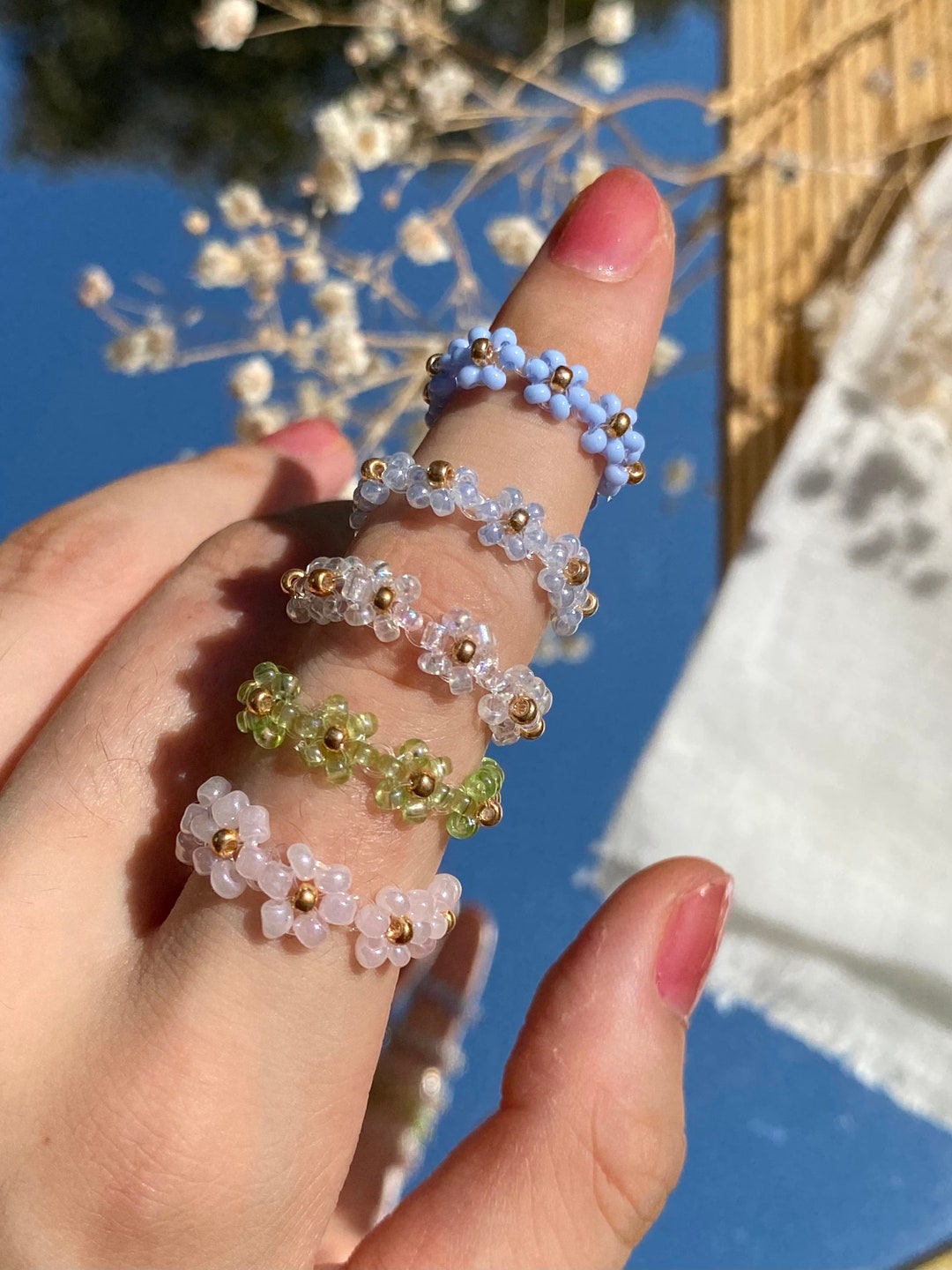 Customizable Beaded Flower Rings 54 COLORS Daisy Ring Etsy