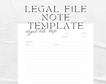 Legal File Note - Law Client Note Template - Meeting Notes - Telephone Note- Digital Download PDF for tablet or printing