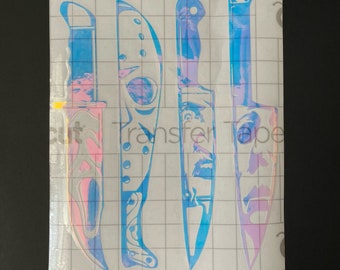 Horror Movie Slasher Knives Car Decal | Vinyl Sticker, Water Bottle, Laptop, Goth, Scary, Cute, Gift, Michael, Freddy, Ghostface, Jason