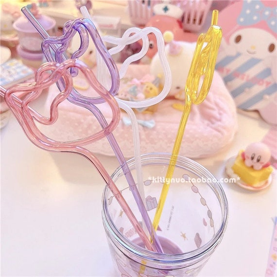 11 Inch Long Flexible Pink Reusable Straws with White Straw Caps - Set of  10 - Free Shipping