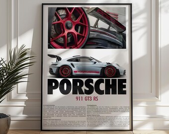Porsche 911 GT3 RS Poster, Race Car Wall Art (Digital Print)