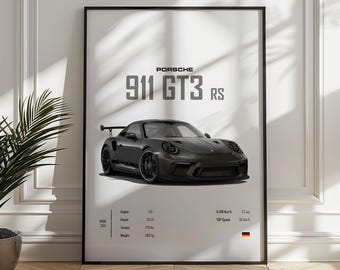 Porsche 911 GT3 RS Car Art Print, Automotive Poster (Digital Print)