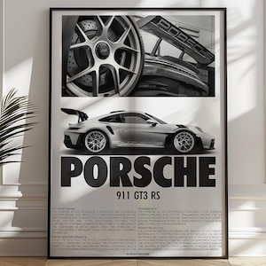 Póster Porsche 911 GT3 RS, impresión de arte de pared, impresión digital de decoración del hogar, póster de coche de carreras, póster de coche, aficionado a los coches, arte de pared de coches, decoración de habitación de niños