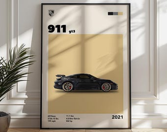 Porsche 911 GT3 Race Car Print - Minimalist Automotive Wall Art (Digital Download)