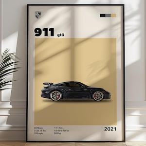 Sleek Porsche 911 GT3 Race Car Poster - Perfect Wall Decor for Car Enthusiasts, Art Print for Home or Office