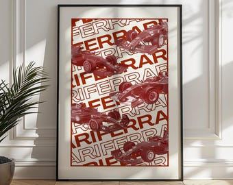 Ferrari F1 Poster, Vintage Racing Art (Digital Download)