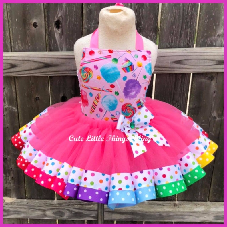 Candy Tutu Candyland Birthday Outfit Ribbon Trimmed Tutu Etsy
